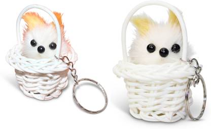 GRAB DEAL Basket Cat Showpiece,Keychain car Dashboard,Your Office Home White -Pack Of 2 Key Chain