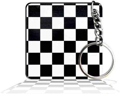 Party Gift Printed Square Keyring Keychain D - Black & White Box Texture Key Chain