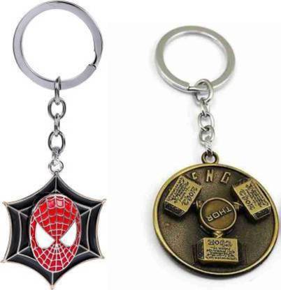 Jainsburys Combo of Spiderman Face Rotating & Thor hammer Rotating keychain Key Chain