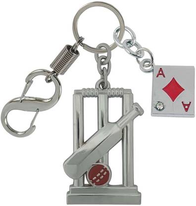 HANDSOME ISK Cricket Bat Ball All 3 in 1 metal With Desk Card Diamond Locking Lock Key Chain