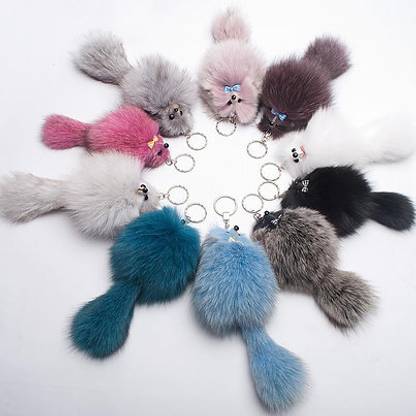 CR STORES 1 Pc Fox Fur Pom Pom Keychain Car Key Ring Women Bag Key Holder Key Chain