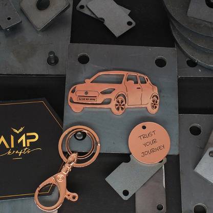 Ampkrafts Maruti Swift New Model Sideview Personalized Custom Number Plate Msg (Rose Gold) Key Chain