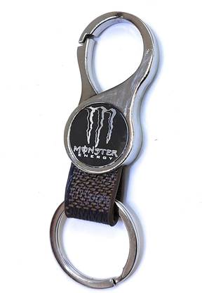 Jdp Novelty Round Shape Leather Metal Keychain of Monster Energy Logo for Bikes. Key Chain