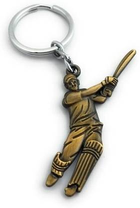 RINKON Game Of Cricket Batsman Hitting Ball Six Position Double Sided Metal Any Color Key Chain