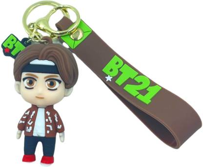 Shopeekendar BTS BT21 Taehyung Character Silicon Rubber 3D Keychain with Lanyard Hook Key Chain