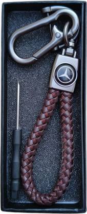 JNV Handwoven Leather Thread Keychain Compatible With Mercedes Car (Brown) Key Chain