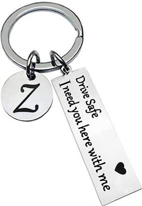 Dattatreya Collection Drive Safe Initial A-Z keychain Key Rings Gifts for Loved ones chain Silver(Z) Key Chain