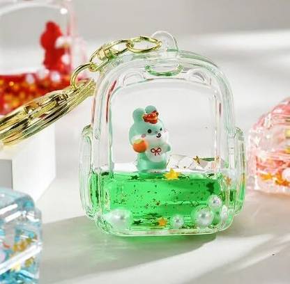 Star Work Keychain Bear Liquid Floating Cute Keychains Bag KeyRing for Women Girl Key Chain