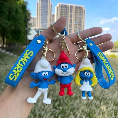 Mubco The Smurfs Family 3D Keychain| Strap Charm & Hook | PVC Cartoon Model Set of 3 Key Chain