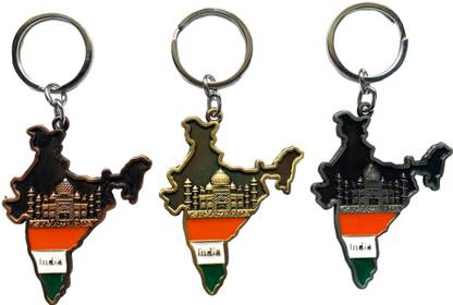 Biz Shopping Indian Map Tricolor with Taj Mahal Multicolor - Random color will be send Key Chain