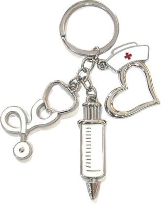 Virom Doctor Keychain Medical Tool Injection Syringe Stethoscope Heart Nurse Cap Key Chain