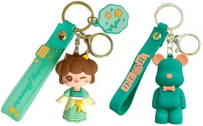 Samvardhan Girl & Bear Keychain Strap Keyrings Creative Cool Cute Multicolor Key Chain