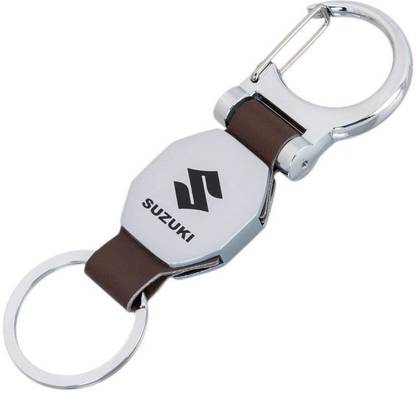 FOXR Suzuki Logo Premium Leather Metal Locking Keychain for Car Bike Men Women Key Chain