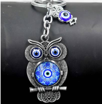 AFH Evil Eye Nazar Battu Grey Lucky Owl symbol Charm keychain for Men and Women Key Chain