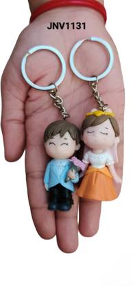 JNV Cute Married Couple Unique Design Ceramic Toy Keychain For Couples (Multicolour) Key Chain