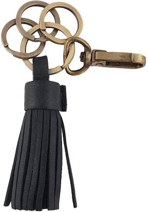 Bespoke Pelle Genuine Leather Tassel Keychain for Handbag Wallet Accessories Black Key Chain