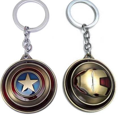 Jainsburys Combo of Captain America Rotating & Ironman Face Rotating keychain Key Chain