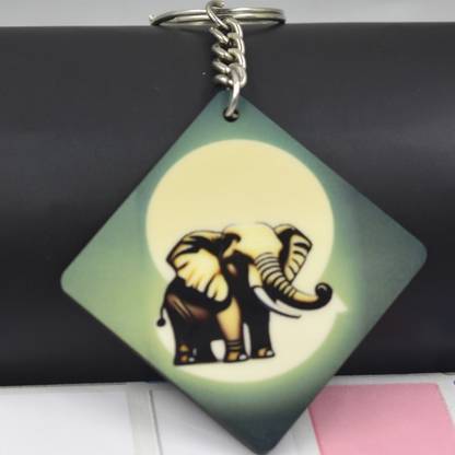 AFH Elephant Virgo zodiac sign Grey Wooden Square Keychain for Men and Women Key Chain