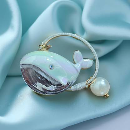 Meraki ind White Crystal Iridescent Whale Keychain Pearl Charm, cute& stylish for couples Key Chain