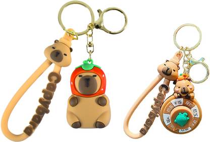Samvardhan Cute Happy Capy Keychain with Sticky Hook, Hand strap,Silicone, Multicolor Key Chain