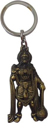 FRONTEX Hanuman in Standing Pose With Holding Gadam | Single Side | Light Golden Color Key Chain