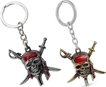MAG BEE Pirates of The Caribbean Captain Mask Skull Metal (Gold & Grey) Combo Pack of 2 Key Chain