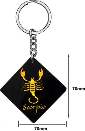 AFH Zodiac Scorpio Lucky Sign Wooden Square Keychain for Men and Women Key Chain