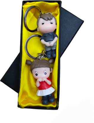 JNDecor Beautiful Couple Unique Design Ceramic Toy keychain for Couples (Multicolour) Key Chain