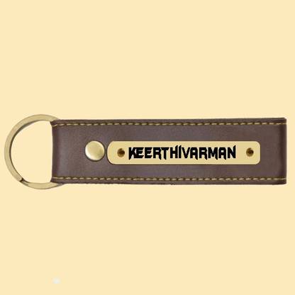 SY Gifts Keerthivarman Name Brown Artificial Leather Keychain Key Chain
