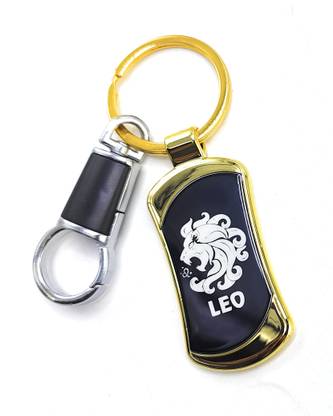 Jdp Novelty Zodiac sign LEO(Singh)Premium Quality Metal Keychain Black Gold Colour Key Chain