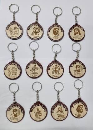 BLESSINGS Set Of 12 Wooden Bible Verse F Key Chain