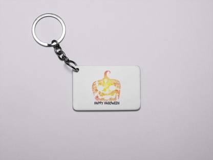 DOGAR ESSENTIALS Happy Halloween- Pumpkin With Evil Shadow-Printed acrylic Keychain(Pack Of 2) Key Chain