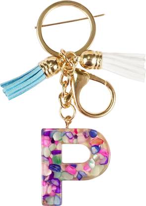 CRAFT STUDIO Mix Stone Resin Alphabet P Initial letter keychain for Boys & Girls Key Chain