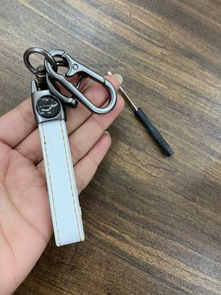 Ride2joy Keychains Metal Key Ring PU Leather Spring Embossing -White Key Chain