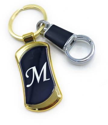 Jdp Novelty Alphabets letters M Logos Premium Quality Metal with Hook Black Gold Colour Key Chain
