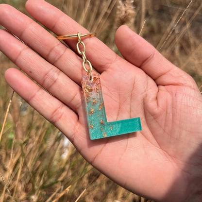 Revees Clive Ocean Design Resin Alphabet "L" Initial Letter Keychain Key Ring Purse Handbags Key Chain