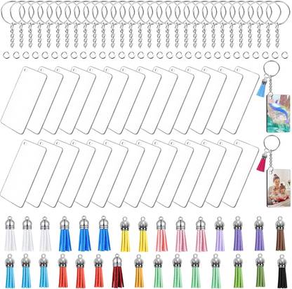 sannidhi 120pcs Acrylic Keychain Blanks Kit, Including 30pcs Rectangle Clear Acrylic Key Chain