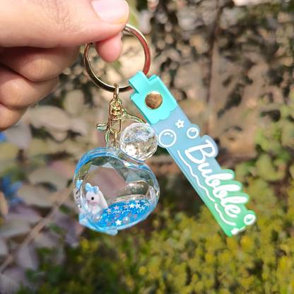OFM Floating Bunny Bliss Liquid Filled Acrylic Perfume Bottle Shape Keyring Key Chain