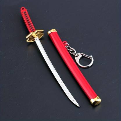 SHRI JI Unsharped Sword Metal Samurai Sword Keychain Red Key Chain