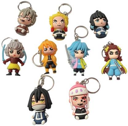 Keychain Demon Slayer Anime Key Chains - Bulk Pack of 9 Figures for Bags & Cars Key Chain
