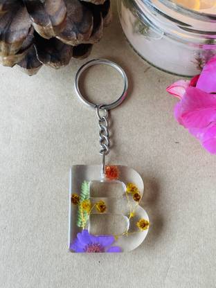 crafcan Resin Letter B Keychain | Real Flower preserved in resin to last forever. Key Chain