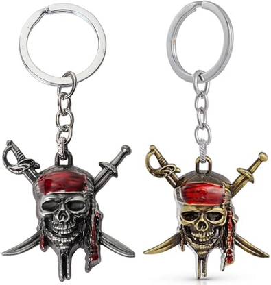 MAG BEE Pirates of The Caribbean Captain Mask Skull Metal (Gold & Grey) Combo Pack of 2 Key Chain
