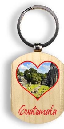 Regalocasila Natural Wooden Tourism Souvenir Guatemala Keyring With Eye Catching Tikal Print Key Chain