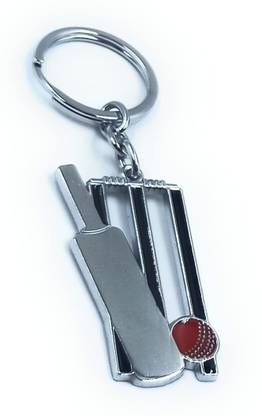 Deethyas Fashion Game Of Cricket Bat Stumps Ball All 3 in 1 metal keychain for Men Women Key Chain