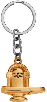 Caristo Two Sided Shiva Shivling Shiv (KC-188) Shining Gold Metal Keychain for Car Bike Key Chain