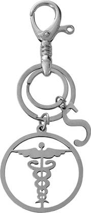 M Men Style Personalizes Caduceus In Round Circle Best Gift For Doctors & Alphabet S LCK009 Key Chain