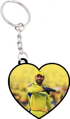 VINODHANA Dhoni CSK Keychian / Heart Shape Front Back printed Key Chain