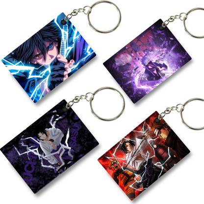 Replix Premium (Pack of 4) Naruto Sasuke Uchiha Anime Printed Keychain For Bike, Car Key Chain