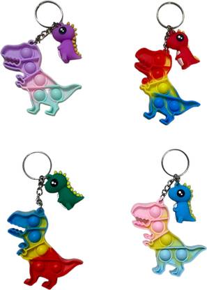 SRD TRADERS Pop It Dinosaur Keychain Bag Charm Keyrings (Pack of 4) Unique Dinosaur Pop it Key Chain