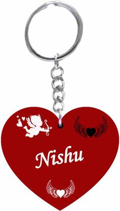 MorFex Nishu Name Beautiful Heart Shape Arclic Wood Keychain NE173 Key Chain